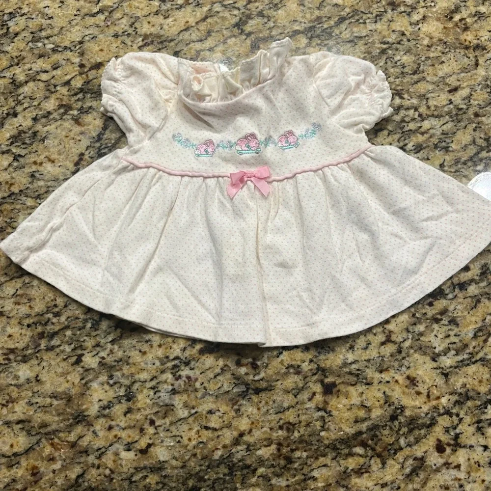 Vintage Carters Classics Baby Girl Pink Polka Dot Bunny Embroidered Top 3-6M